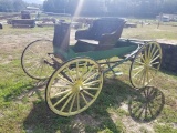 GREEN AND YELLOW ANTIQUE HORSE BUGGY