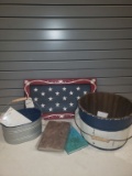Red Shed decorative items: galvanized and navy utensil caddy; patriotic cha