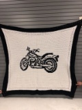 Motorcycle black and white afghan handmade by Loretta Stephens PROCEEDS FRO