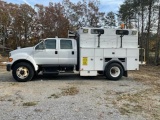 2007 FORD F750 CREW CAB TRUCK WITH ENCLOSED UTILITY BED, CAT C7 ENGINE, ALL