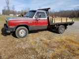1991 DODGE 250 TRUCK, 4WD, TON REAR END WITH FLATBED, AUTOMATIC, VIN:1B7JM2