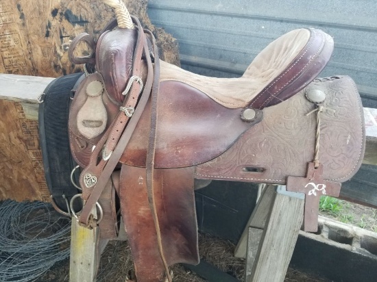 16" LEATHER SADDLE WITH GIRT AND BRIDLE
