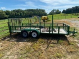 16' BUMPER PULL GREEN LANDSCAPING TRAILER WITH 4' RAMP TAILGATE, TANDEM AXL