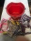 UNUSED 6 HALTERS FULL SIZE AND RED 5 GAL BUCKET