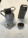 19TH CENTURY GRINDER, PITCHER, AND MORE