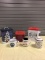 3 Christmas tins 2 coffee cups and 1 candle w/lid Brand New from Tractor Su