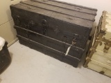 ANTIQUE BLACK 75-100 YEAR OLD TRUNK WITH CONTENT