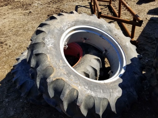 14.9X28 REAR TRACTOR TIRES & WHEELS (2)