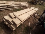 STACK OF 14' OAK LUMBER,  APPROX 15 PIECES, DIFFERENT LENGTHS/WIDTHS