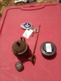 BELT BUCKLE AND BRASS POT, ITEM FROM POWELL ESTATE-SELLS ABSOLUTE