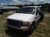 1999 FORD F350 EXTENDED CAB FLATBED TRUCK, 2WD, 7.3 DIESEL, AUTO TRANS, MIL