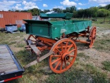 IRON WHEEL WAGON, 12FT WOODEN BED WITH BLOCK RUB BRAKES, SPRING COIL SEAT