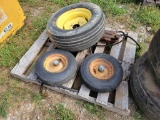 PALLET WITH CYLINDER, 4 LUG RIM, AND 4.80-8 WHEELS (2)