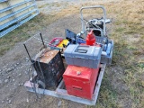 PALLET OF TOOLS: BATTERY CHARGER, PAINT SPRAYER, AND MORE