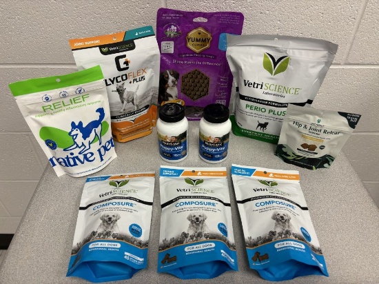 Assortment of meds and supplements for dogs of al ages. The Glycoflex alone