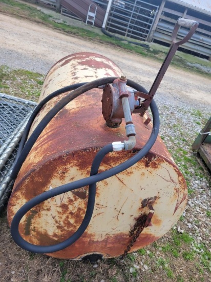 APPROX 250 GAL ROUND FUEL TANK WITH PUMP