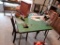 TABLE WITH 2 CHAIRS (NOT MATCHING) INCLUDES ITEMS ON TOP, JEWELRY BOX WITH