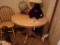 ROUND WOODEN TABLE WITH 3 MATHCHING CHAIRS, GLOBE, LAMP :INCLUDES ITEMS ON