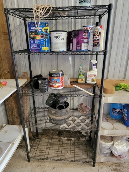5 LEVEL METAL SHELF WITH CONTENTS
