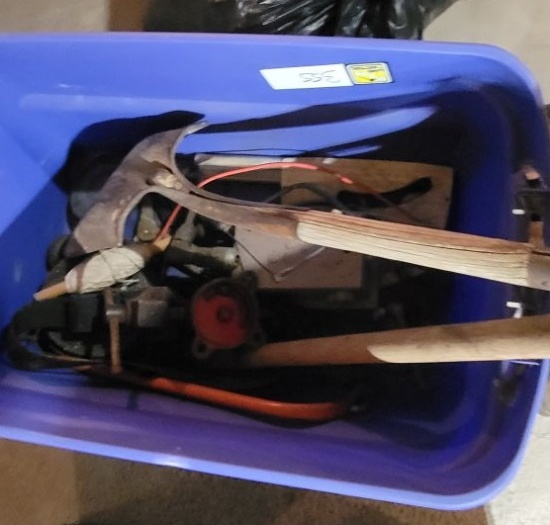 TOTE OF SHOVELS AND MORE