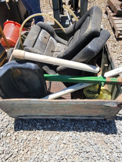 CRATE OF SEATS, WHEELS, MISC