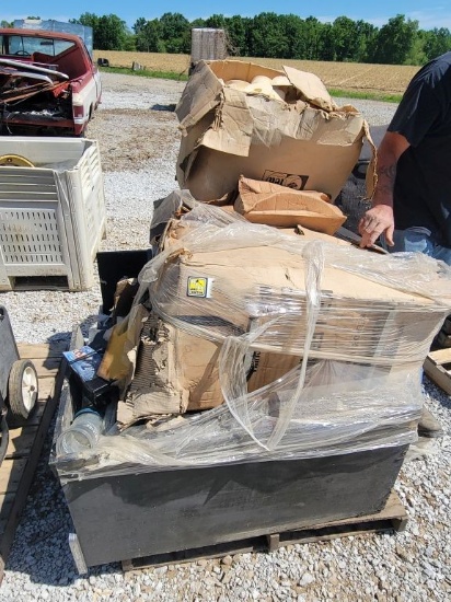 PALLET WITH CHAIRS, FOAM WHEELS, AND MORE