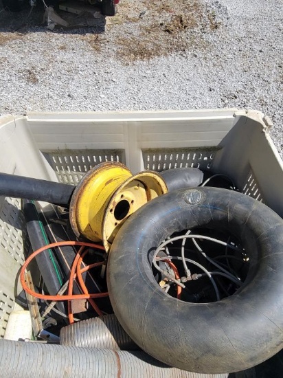 CRATE OF INNER TUBES, AIR HOSE, EXHAUST PIPES