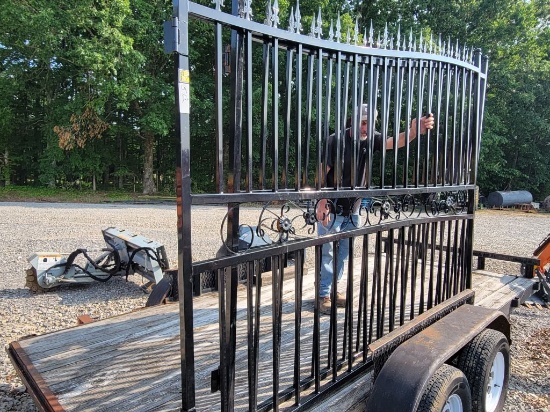 SET OF 20' ENTRANCE GATES WITH MINOR DAMAGE, BIPARTING WROUGHT IRON GATES,