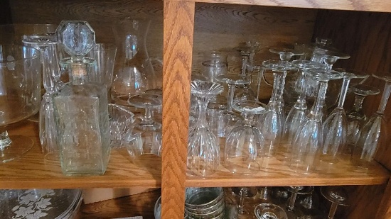 GLASS STEM GLASSES, WATER PITCHERS, AND DECANTER