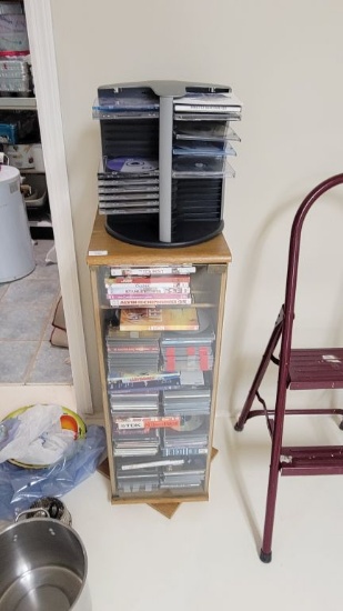 WOODEN GLASS FRONT ENTERTAINMENT STUIDO AND MANY C.D'S AND DVDS