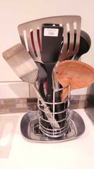 PAN ALL UTENSILS, AND WOODEN CLOCK