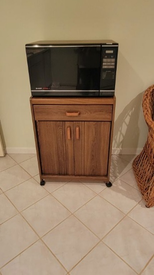SHARP MICROWAVE AND WOODEN STAND