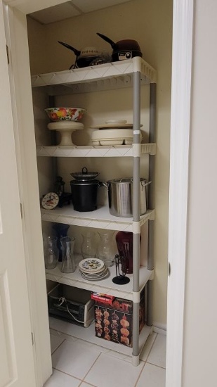 4 TIER RACK AND CONTENT (IN DOWNSTAIRS CLOSET)