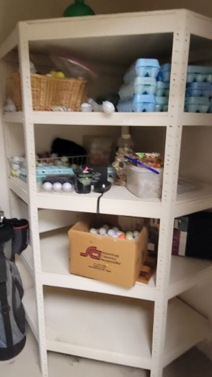 CONTENT ON 4 TIER SHELF CONSISTING OF DOZENS OF GOLF BALLS