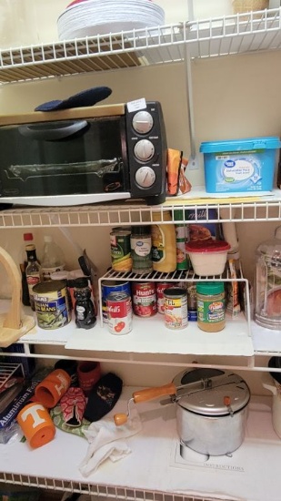 KITCHEN PANTY ( CROCKPOT, TOASTER OVEN, STORAGE CONTAINERS)