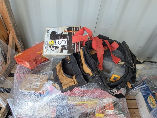 PALLET OF POWER TOOLS IN RATCHET STRAPS (GARAGE SELLOUT-ALL KEPT IN DRY-SEL