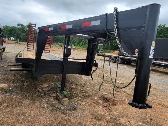 20' GOOSENECK FLATBED TRAILER, NEW FLOOR, TANDEM AXLE, MANUAL RAMPS, NO TIT