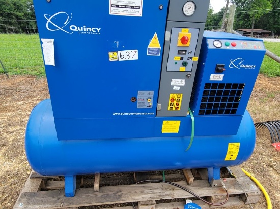 2008 QUINCY SCREW DRIVE 15 HORSE 120 GALLON TANK AIR COMPRESSOR, - 3 PHASE