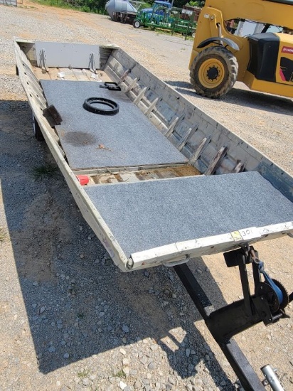 ALUMINUM BOAT 16' L X 5' WIDE ON BUMPER PULL TRAILER, NO PAPERWORK, SELLS A