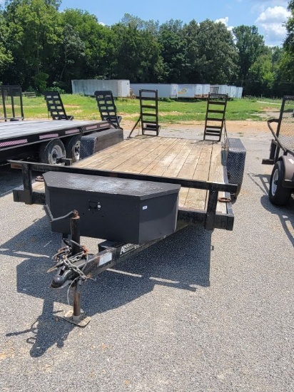 18' BUMPER PULL EQUIPMENT TRAILER W/RAMPS - 7' WIDE - TOOL BOX ON FRONT, FO