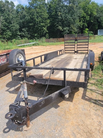 20' X 7' Heavy Duty Pintle Hitch Utility Trailer, Spare Tire, Has Mesh Ramp