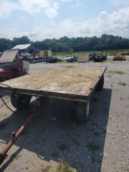 12' X 8' HYDRAULIC DUMP WAGON WITH NEW WOOD FLOOR ON 8 TON WESTENDORF RUNNI