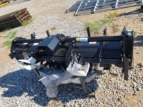 UNUSED 72" BLACK 3PH TILLER, PTO SHAFT BANDED TO IT *SELLS ABSOLUTE