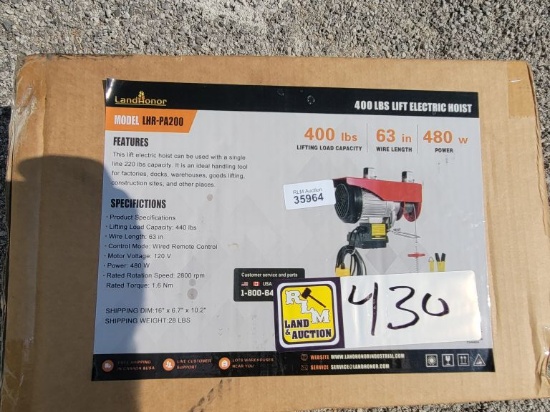 2026 LANDHONOR MODEL:LHR-PA200 440 LBS LIFT ELECTRIC HOIST, WIRE LENGTH: 63