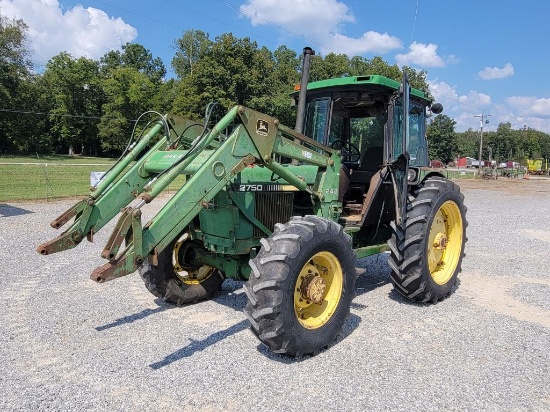 JOHN DEERE 2750 CAB TRACTOR WITH JOHN DEERE 245 LOADER AND BUCKET, 4X4, HOU