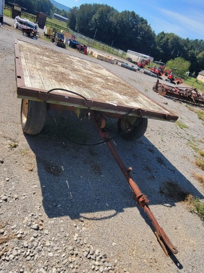 12' X 8' HYDRAULIC DUMP WAGON WITH NEW WOOD FLOOR ON 8 TON WESTENDORF RUNNI