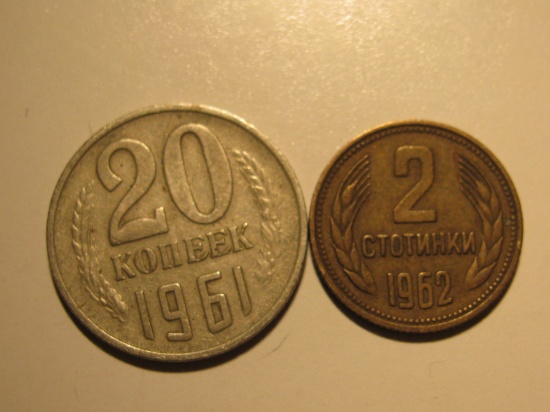 Foreign Coins: 1961 UUSR 20 & 1962 2 Kopek