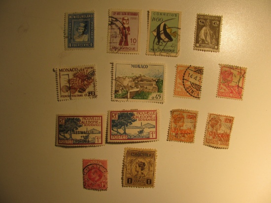 Vintage stamp set: Natal, NewFundland, Mozambique, Monaco, New Caledonia & dutch Indies