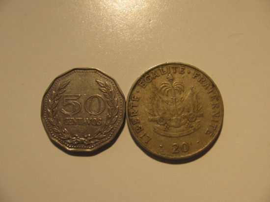 Foreign Coins: 1971 Colombia 50 Centavos & 1989 Haiti 20 cents