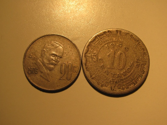 Foreign Coins: 1946 10  & 1976 20 Cenatvos